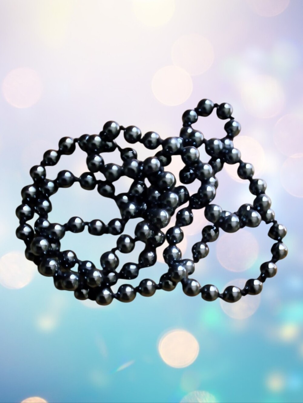 Vintage Hematite Beaded Necklace 28" Continous Endless Knotted Strand Unisex 63g